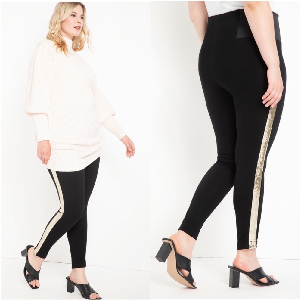 Eloquii Miracle Flawless Leggings w/ Gold Sequin Side Stripe | Size 20 | NWOT